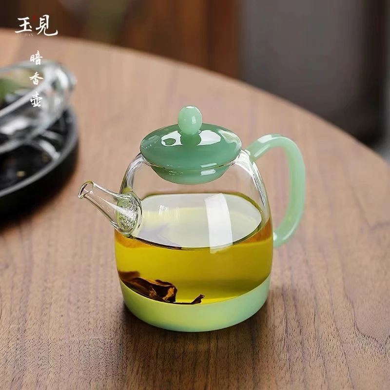 玉见暗香秦权壶绿-加厚双色玻璃泡茶壶