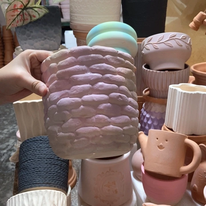 15×15炫彩粉石头盆 粗陶1个