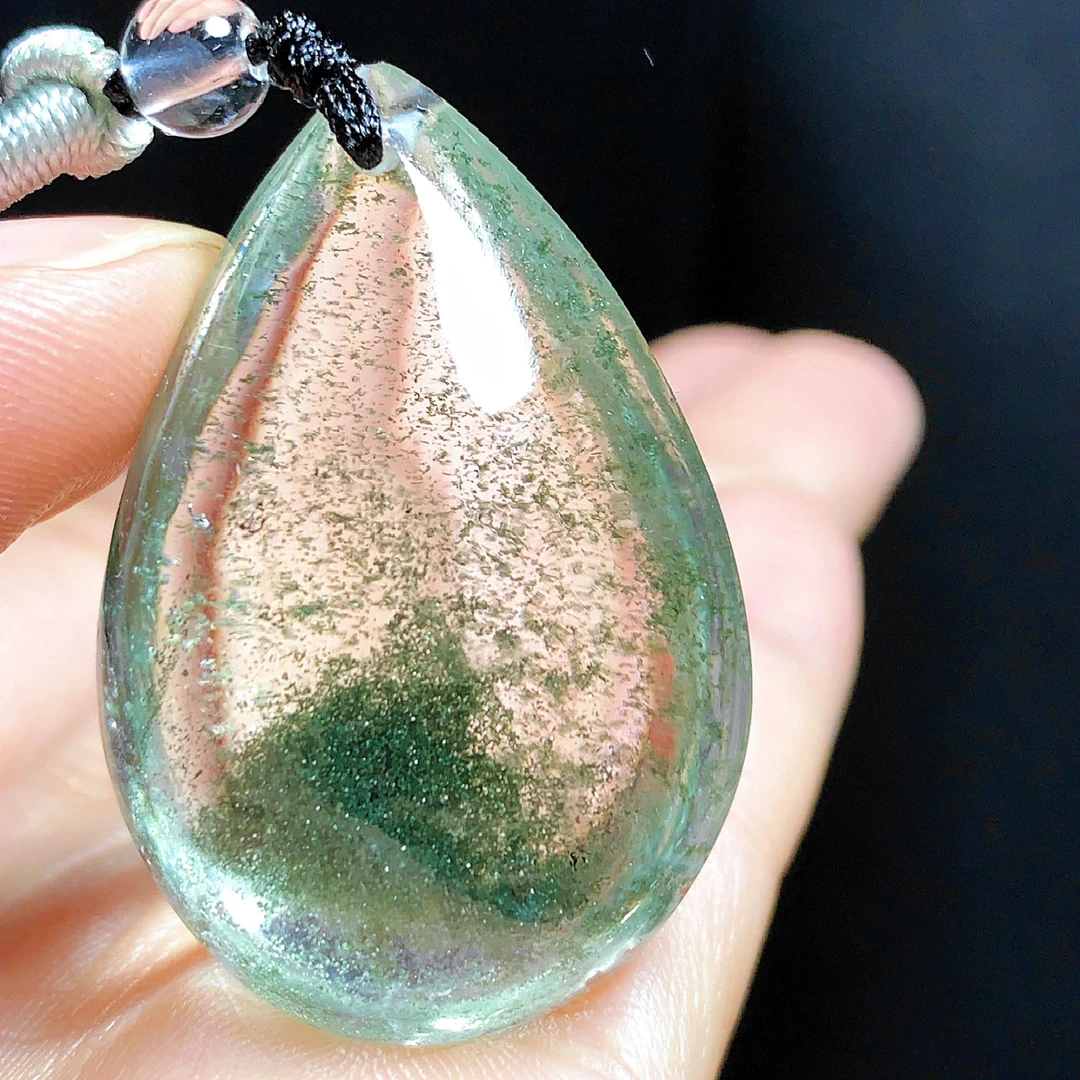 东海水晶天然绿幽灵水晶水滴吊坠毛衣链平安项坠男女款聚宝盆饰品