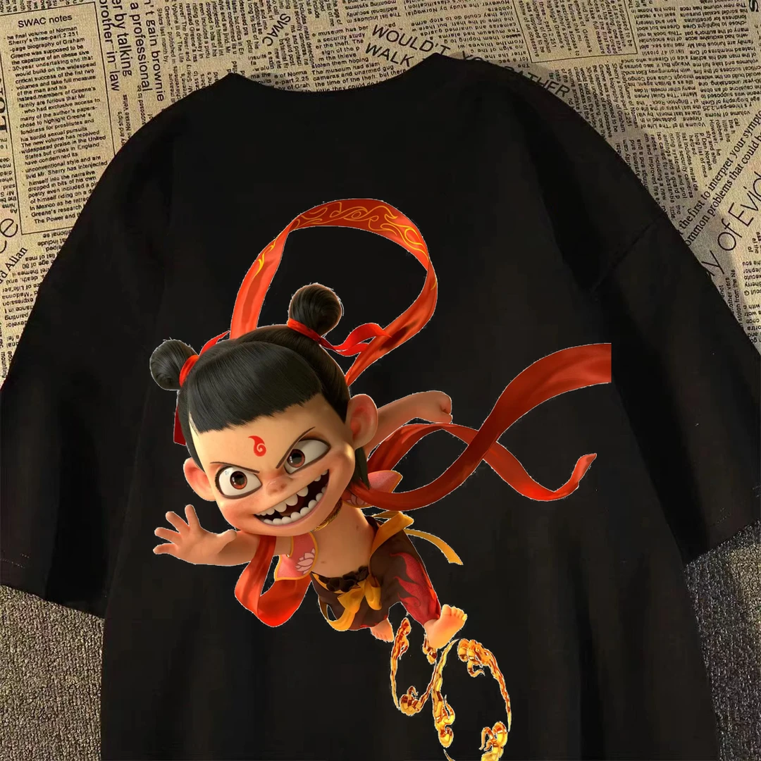 重磅纯棉短袖t恤男女同款上衣夏季潮流百搭宽松印花圆领休闲时尚