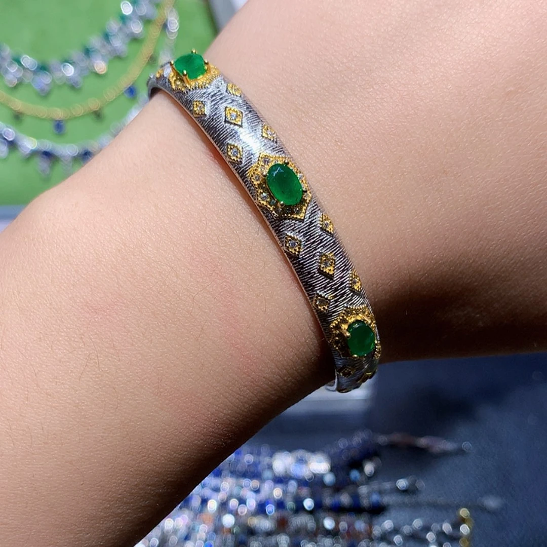 *****祖母绿银S925镶嵌手镯
