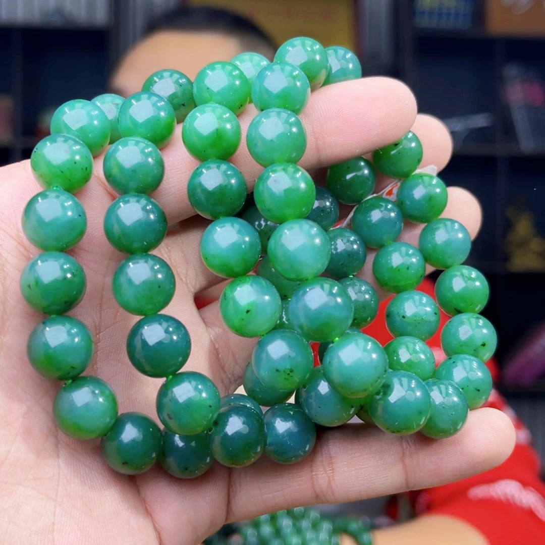 和田玉未镶嵌手串天然和田玉俄罗斯五号矿碧玉卡12多样性发其一