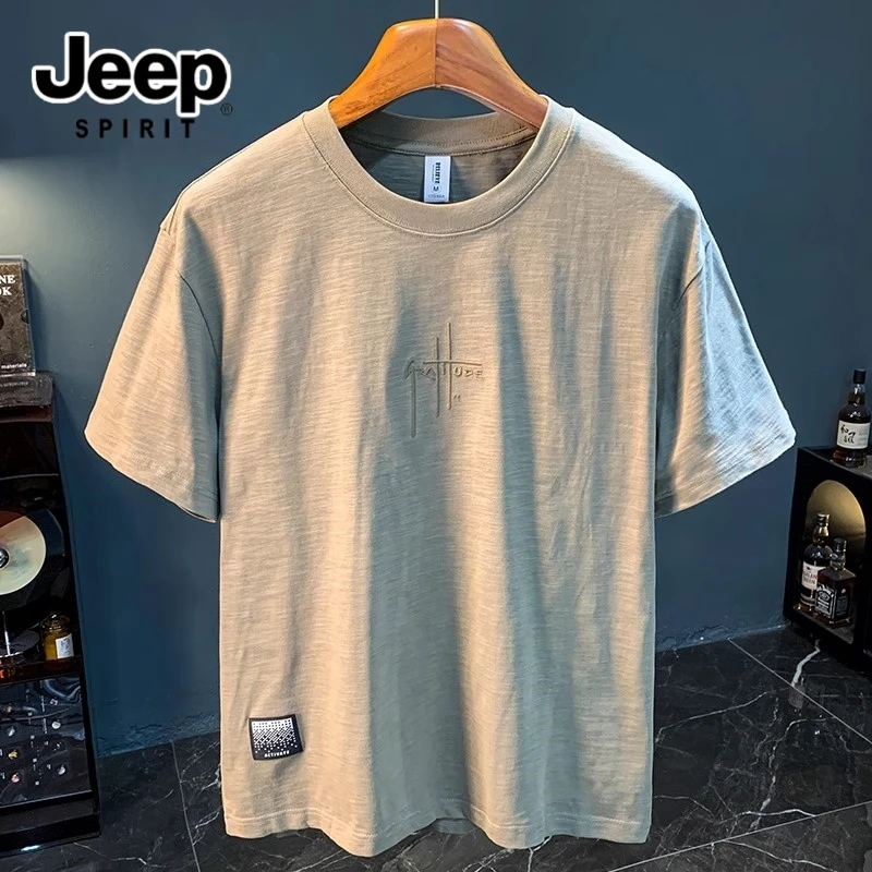 JEEPSPIRIT吉普短袖T恤男士夏季刺绣宽松舒适体恤透气t恤上衣男装