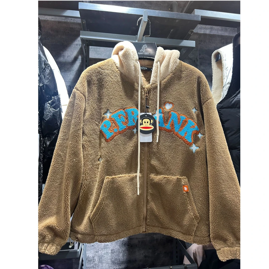 paul frank/大嘴猴85010美式羊羔绒连帽夹克时尚宽松外套保暖潮流