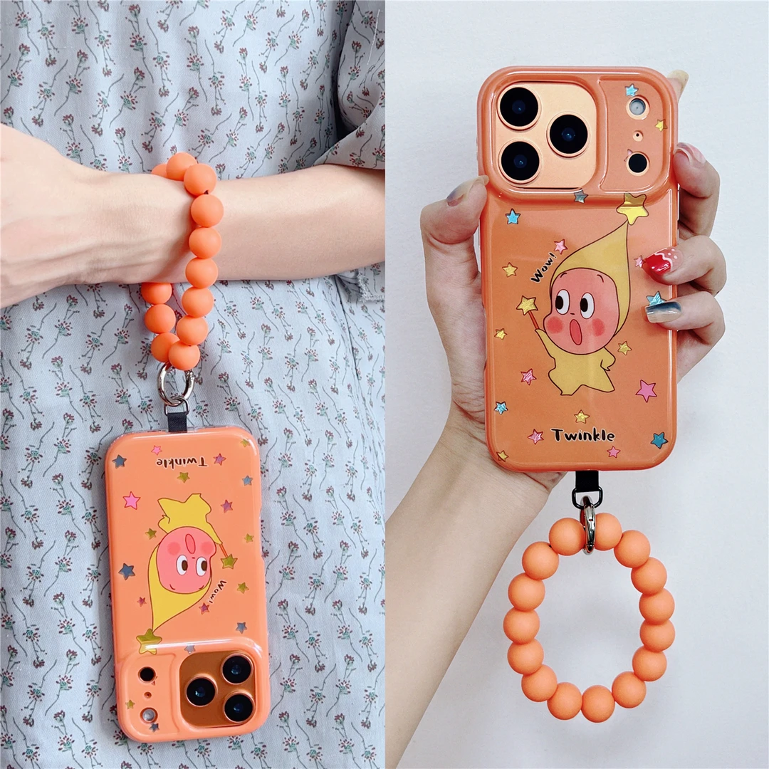 橙色星星人手拎串珠圆环适用iphone17pro手机壳苹果16手腕15/14女