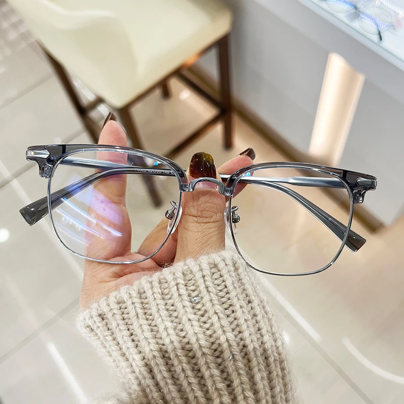 复古斯文败类半框眼镜近视男款潮可配度数防蓝光高级感眼睛镜框架