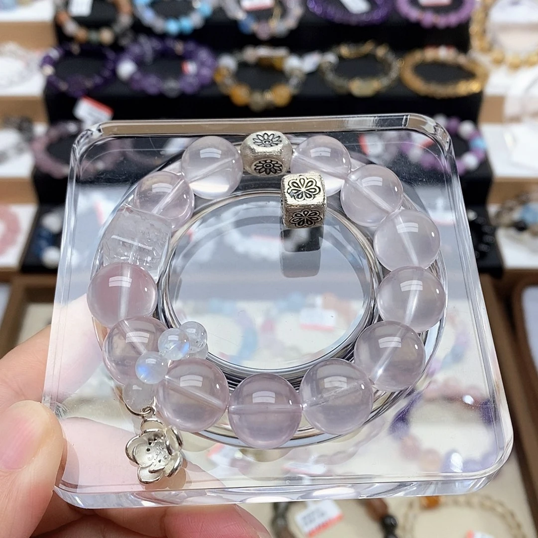 水晶手链未镶嵌莓****』粉水晶手串14.5