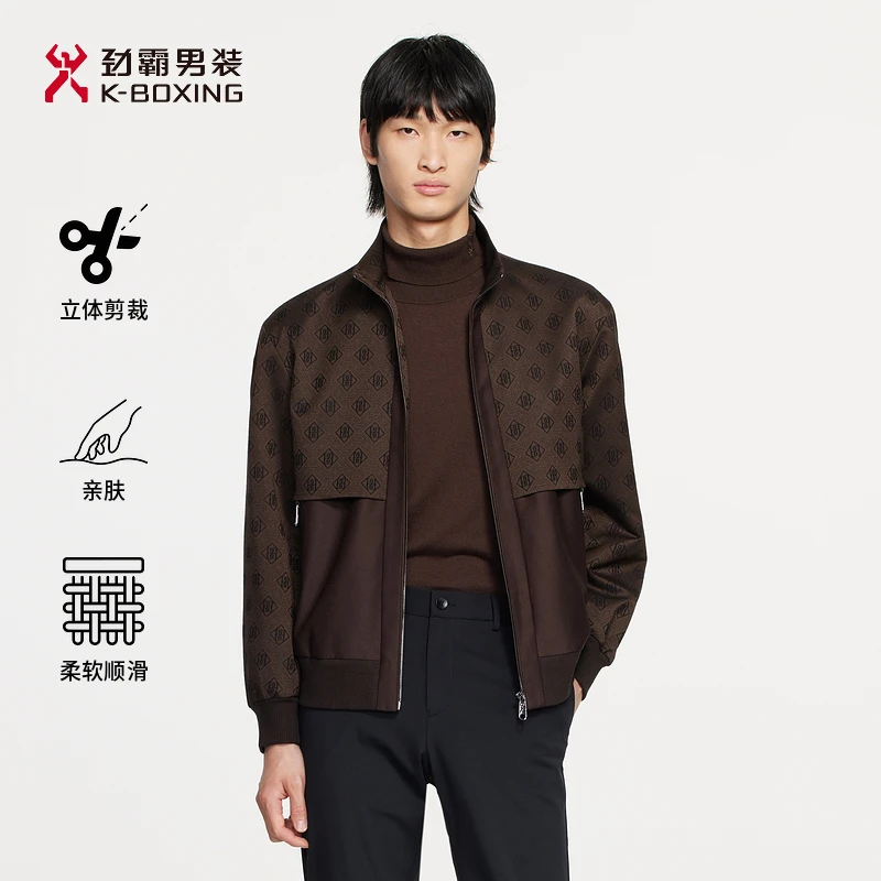 K-boxing/劲霸男装秋季时尚商务复古花纹短款立领夹克男│FKDE3273