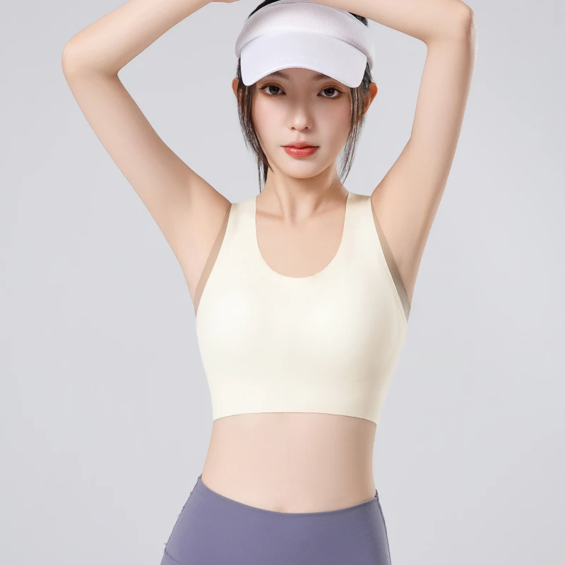 专业运动凉感无痕撞色外穿跑步背心专业跑步瑜伽运动上衣防震外穿