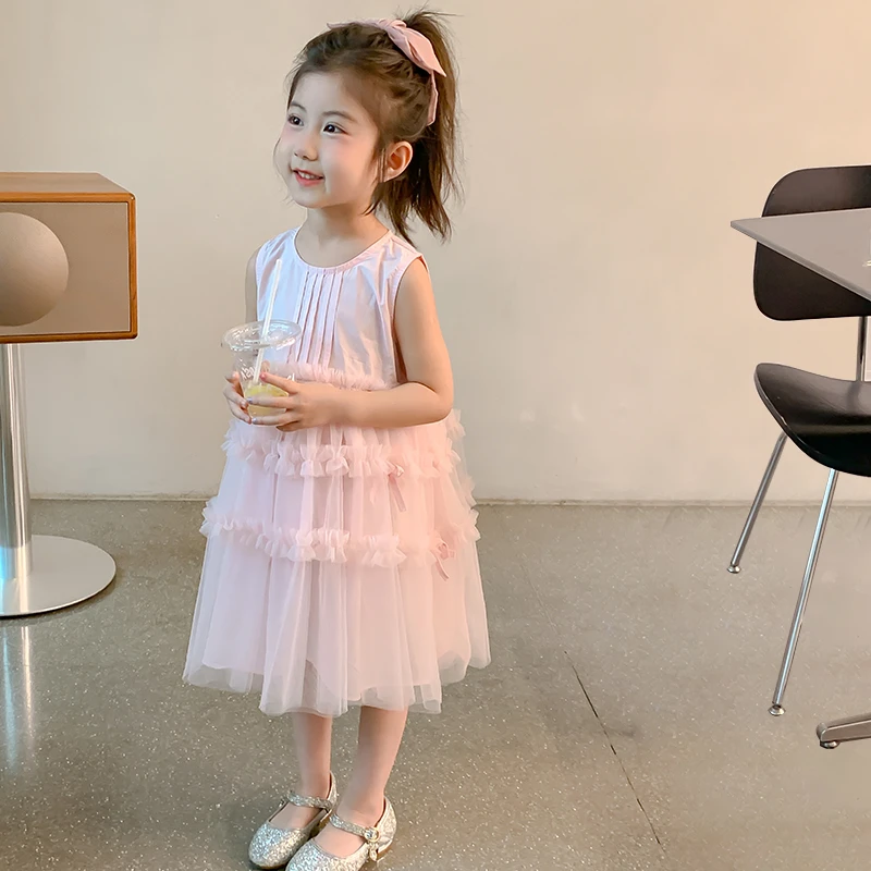 女童连衣裙夏季薄款洋气网纱背心裙小女孩夏装公主裙儿童无袖裙子