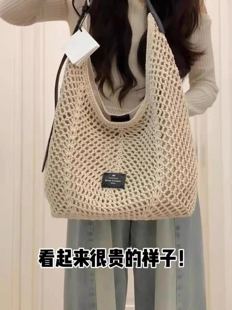 编织托特包包女夏新款海边沙滩大容量韩系小众镂空单肩斜挎包女款