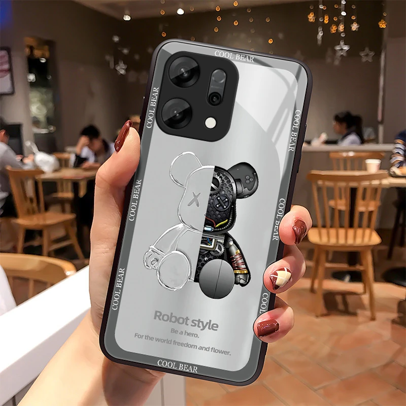 机械小熊适用oppoReno14手机壳Reno14Pro玻璃壳壳散热质感女款男