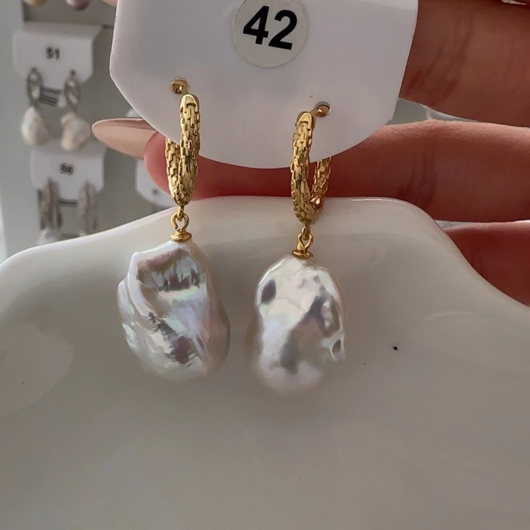 淡水珍珠耳饰银S925镶嵌橙*美