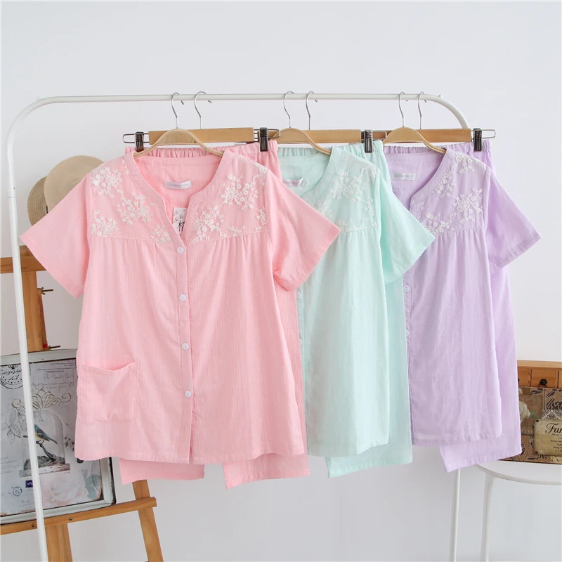 清仓 纯棉蕾丝领家居服 日系女式短袖睡衣