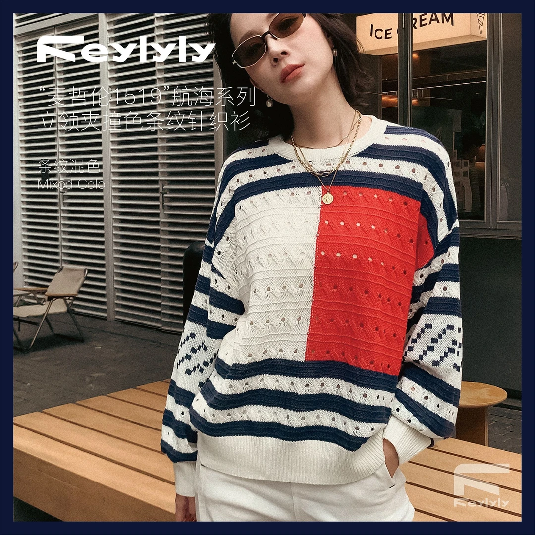 FEYLYLY麦哲伦1519航海系列撞色条纹针织衫运动毛衣线衫女款秋冬