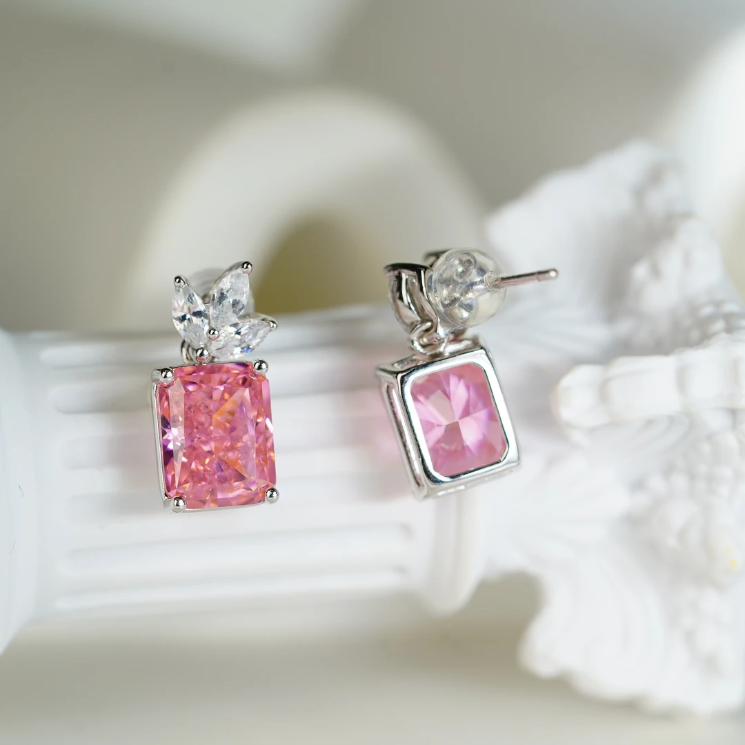 925银合成锆石银制品 【小北好物】S925银高碳钻耳钉QH79X40