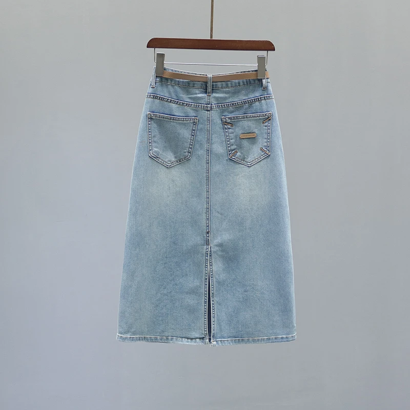 2025夏季新款高腰牛仔半身裙女复古中长款欧货开叉休闲包臀A字裙