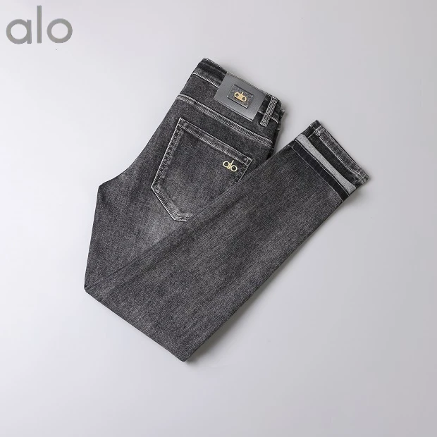 alo高端定制男士修身弹力时尚秋冬潮流百搭商务灰色直筒牛仔裤