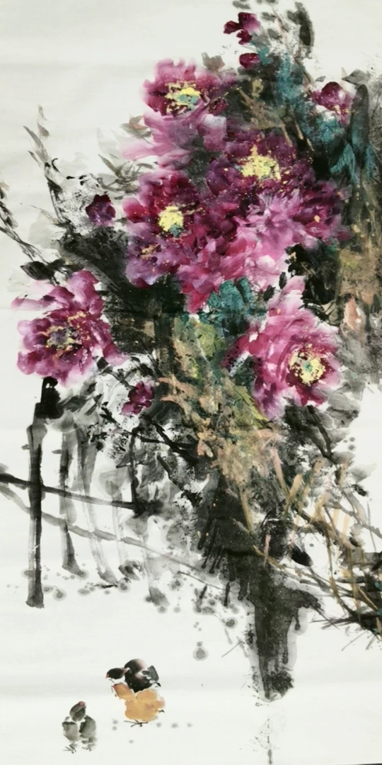 周玫写意牡丹适合客厅茶室办公室以及公司大厅