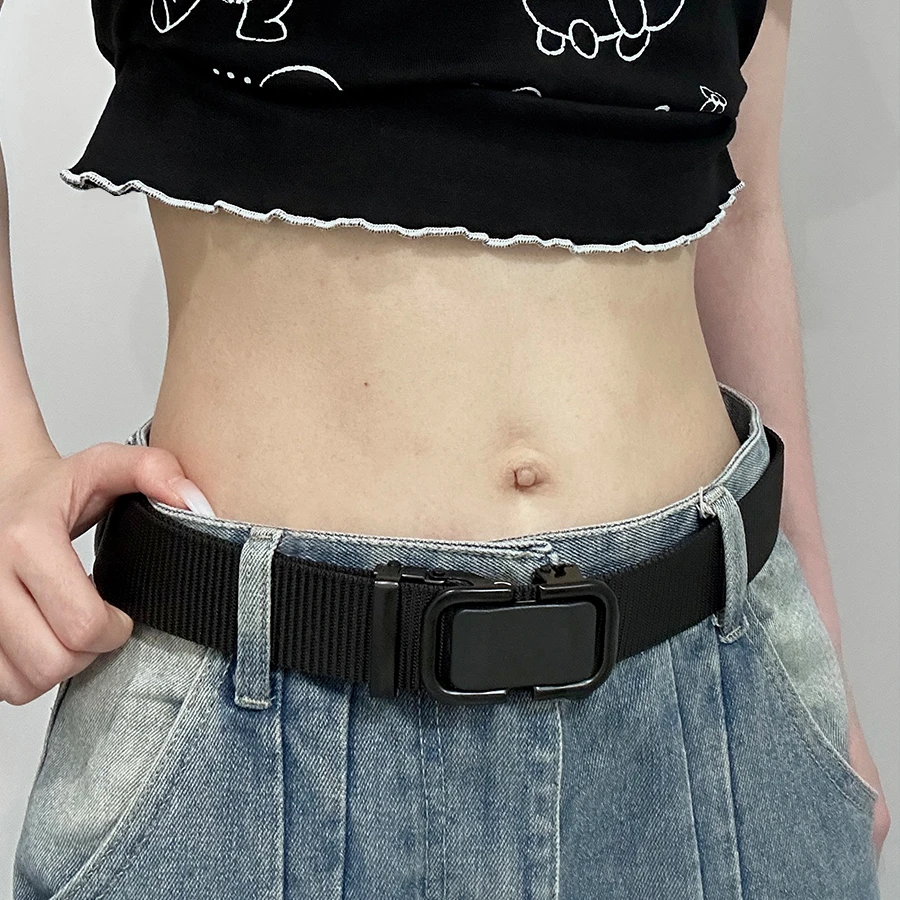 男女通用自动扣腰带软面耐磨户外百搭军训收腰简约帆布多功能皮带