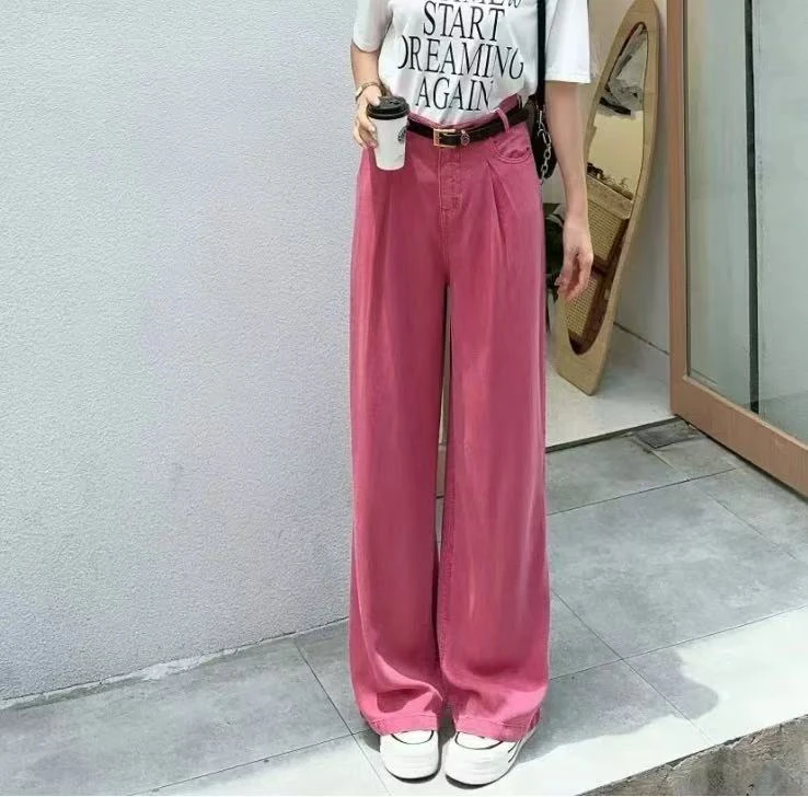 in 高腰牛仔裤女宽松直筒垂坠感复古拖地休闲阔腿裤