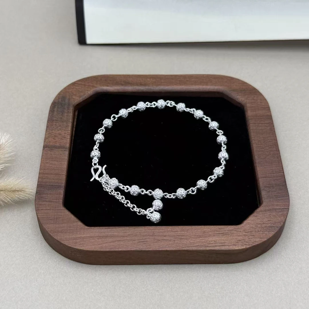 足银手链 凯贵银楼 镂空绣球花 纯手工百搭轻奢SL28