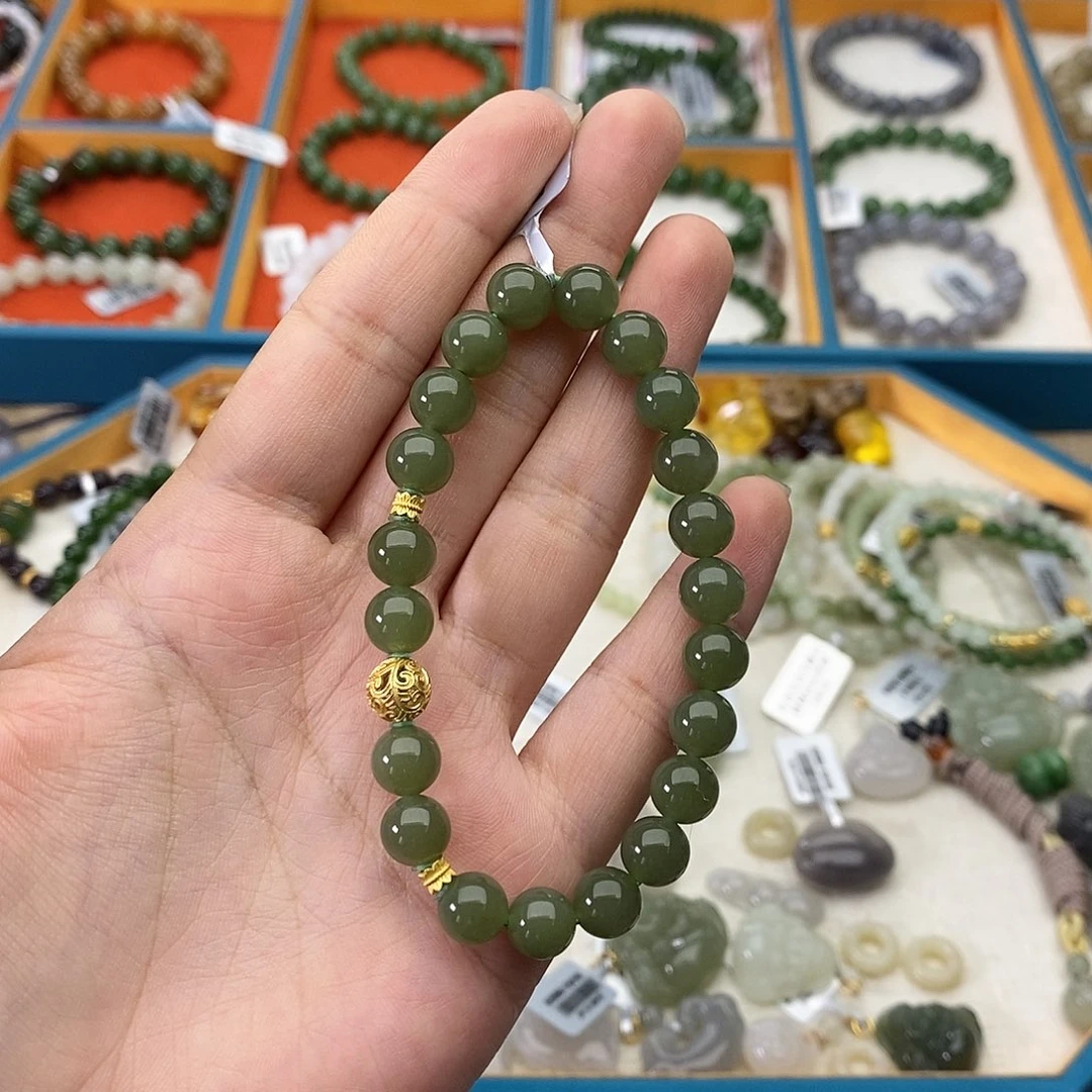和田玉未镶嵌手链w28青黄口8mm