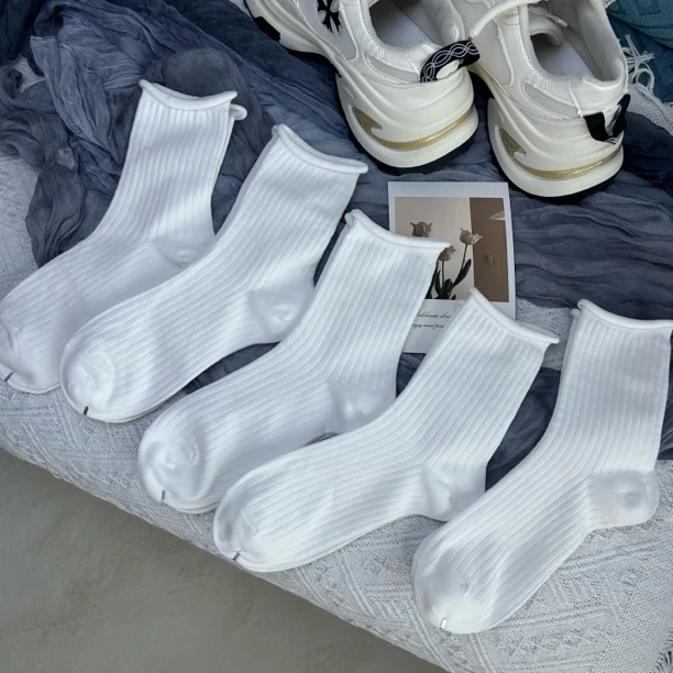 秋冬中筒百搭学生运动袜吸汗透气潮流纯色袜