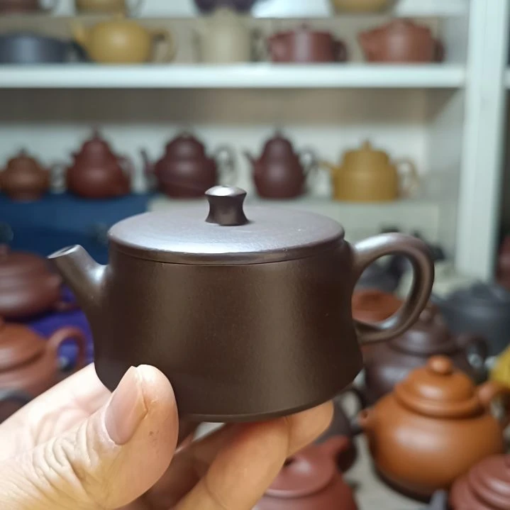 紫砂茶壶原矿紫泥云柱130cc内推半手工