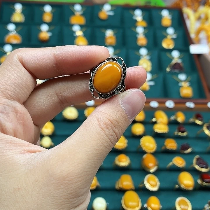 琥珀银S925镶嵌戒指