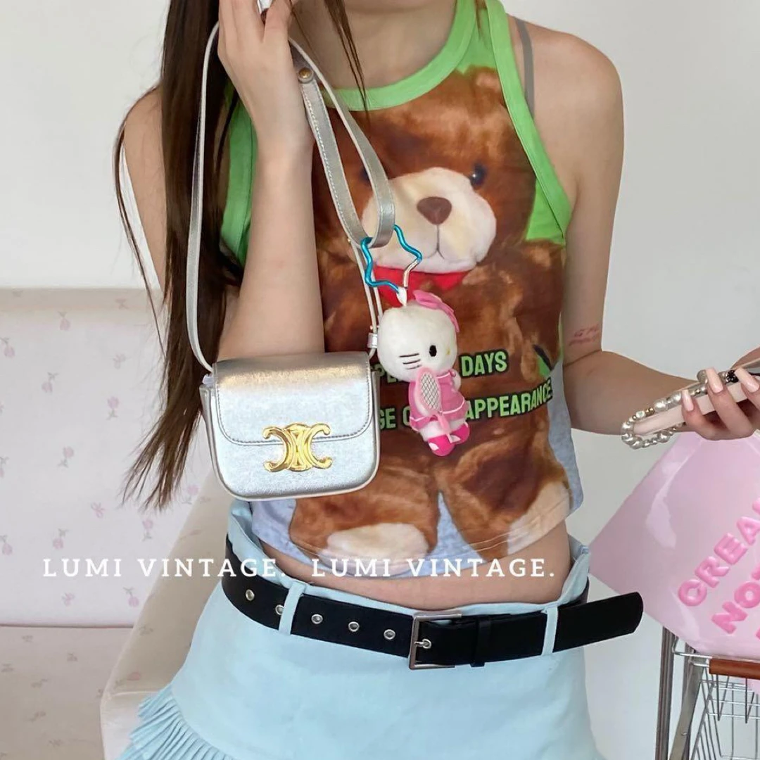 95新 Celine/思琳 银色牛皮凯旋门mini斜挎包67148771