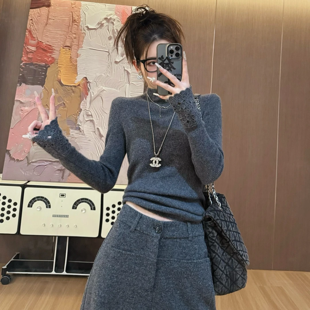 【LLU李】设计感勾花针织衫厚毛衣显瘦修身上衣百搭 LLU-11151857