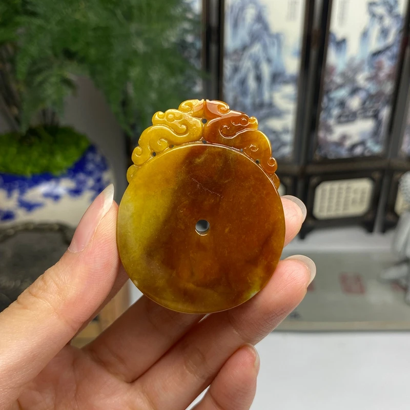 腾冲老料红翡复古双龙怀古吊坠挂件 天然翡翠A货