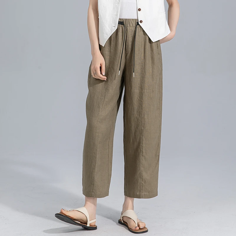 宽松亚麻阔腿裤女2025新款夏季高腰显瘦大码休闲小个子百搭萝卜裤