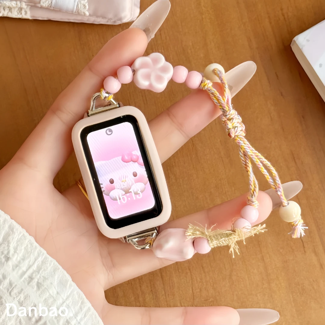 《陶瓷猫咪》适用于华为手环10新款串珠表带9可爱卡通创意8替换腕带