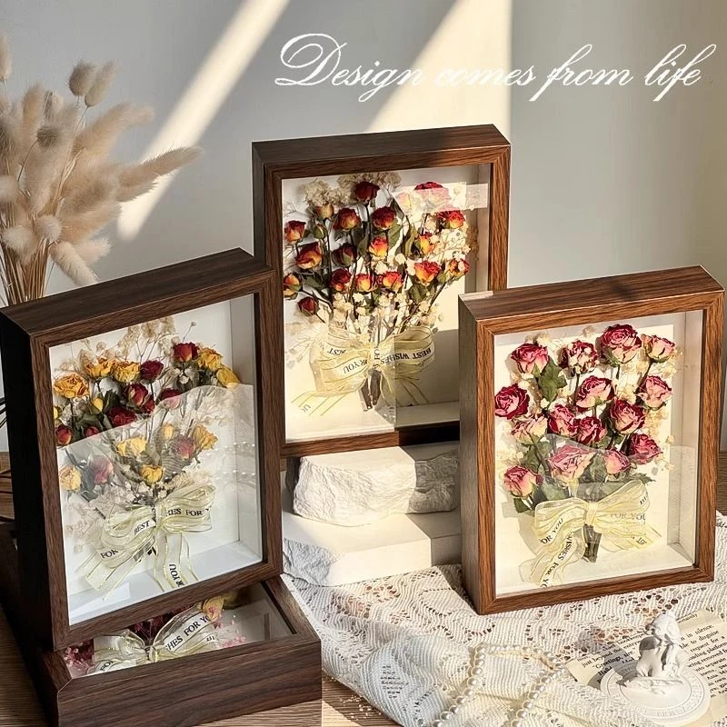 干花相框成品永生花装饰摆件玫瑰花束植物标本生日礼物真花高级感
