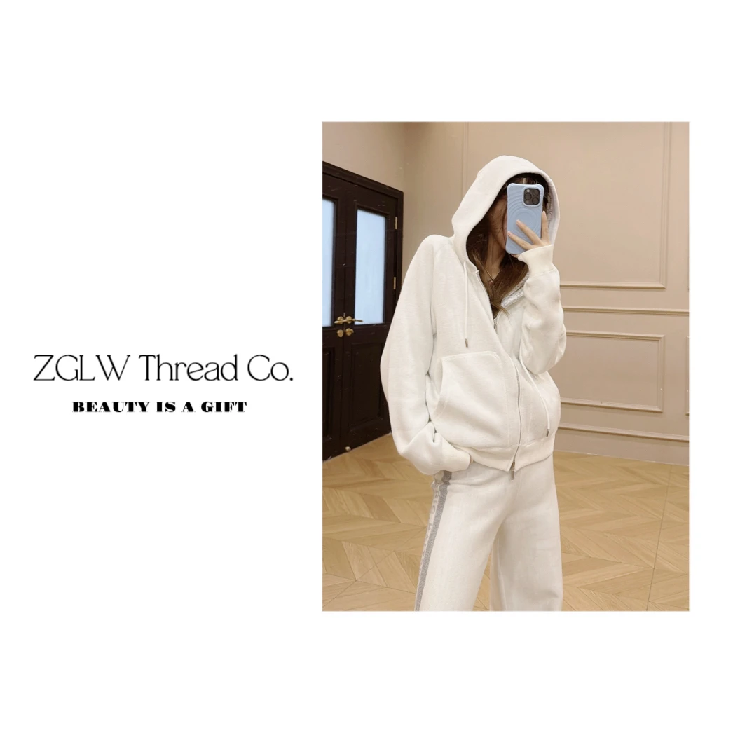 断码 白色双面老花连帽针织开衫外套