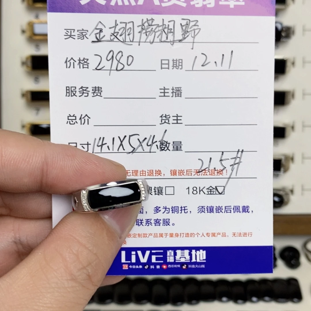 金***野翡翠18K金镶嵌戒指墨翠戒指