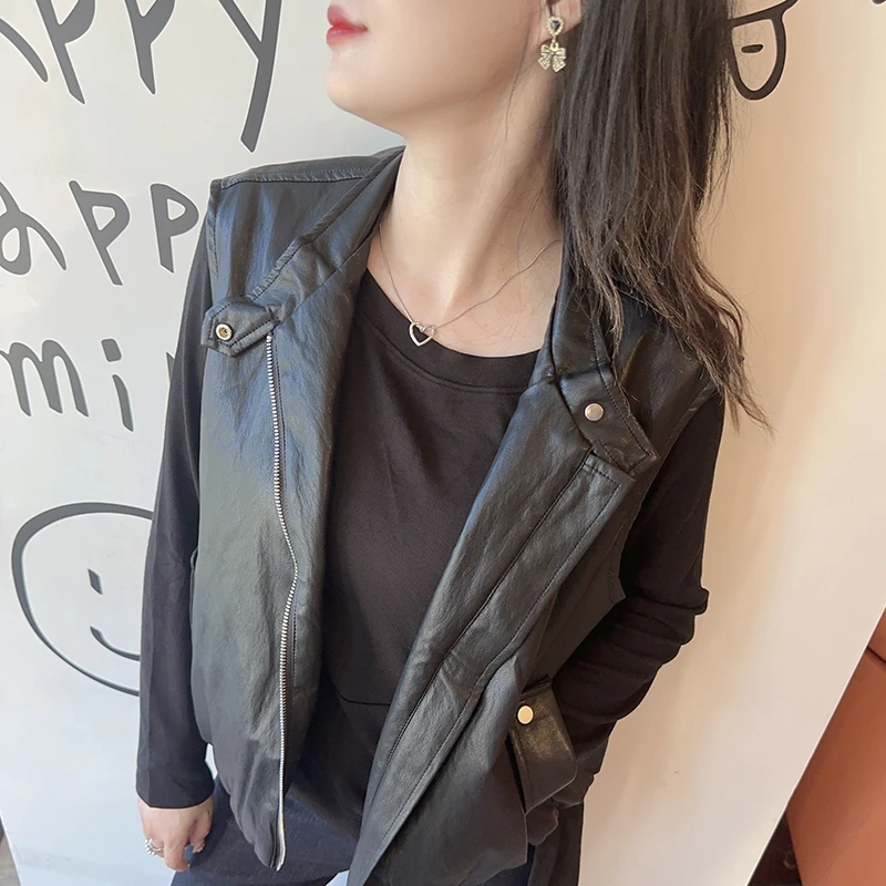 显瘦马夹短款时尚休闲百搭韩版皮衣女拉链机车风