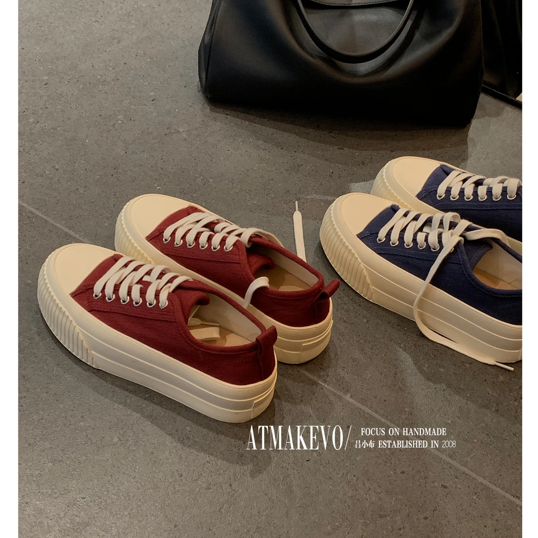 吕小布 | 厚底帆布鞋 2025春秋新款透气马皮增高休闲饼干鞋0307