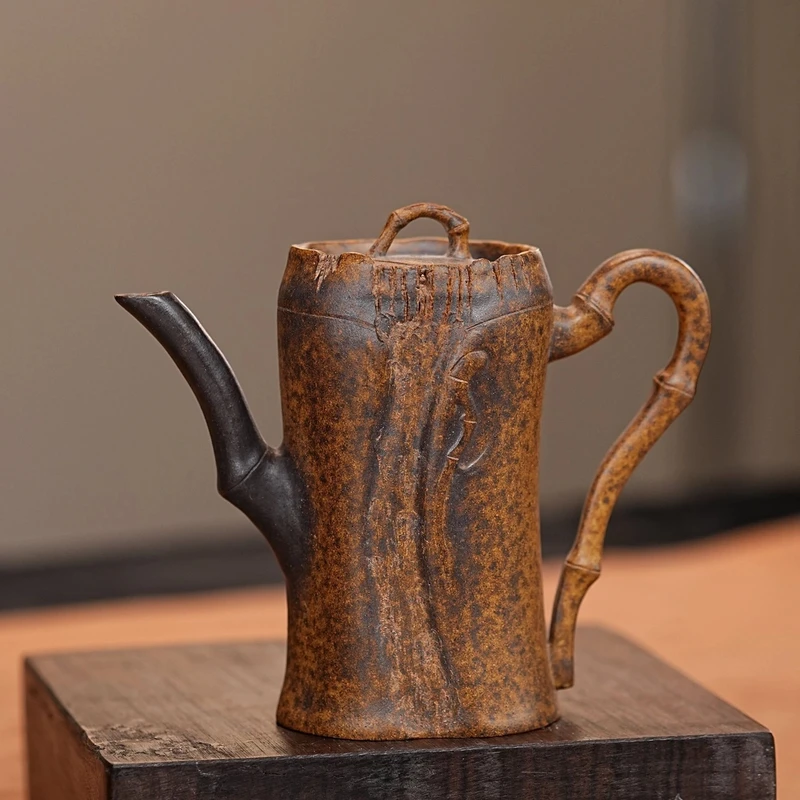 【竹节壶】宜兴原矿紫砂龙骨金砂柴烧手工制作紫砂壶竹段竹节壶