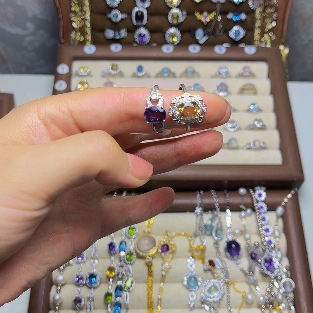 莱***记银S925镶嵌戒指紫晶