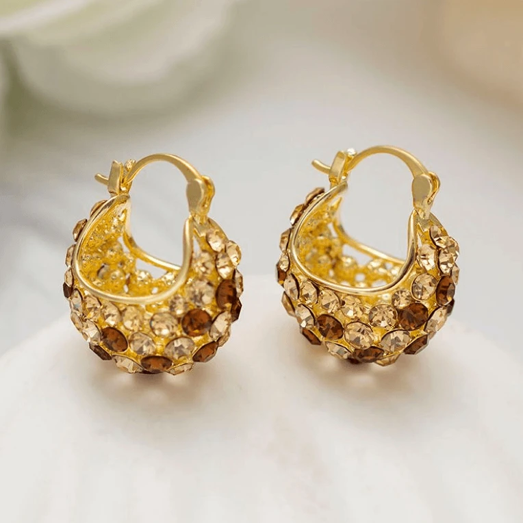 铜合金锆石耳饰 金色镶钻耳扣女小众高级感法式时尚显脸精致耳饰