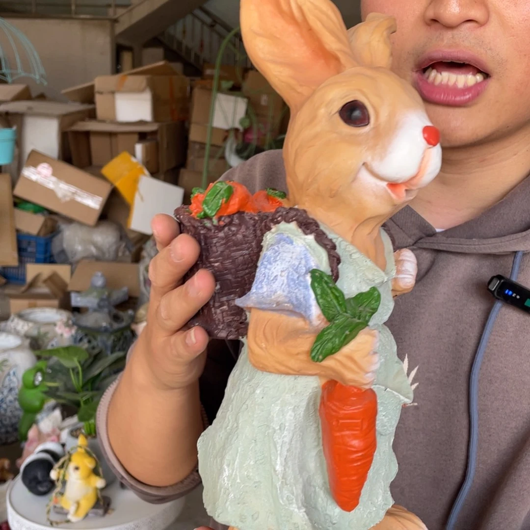 【闪购商品】陶瓷摆件胡萝卜兔一对摆件