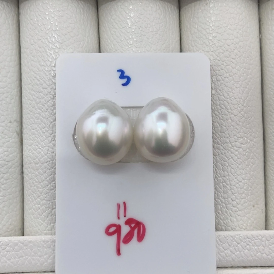 定制海水珍珠未镶嵌裸珠澳白对珠11-12