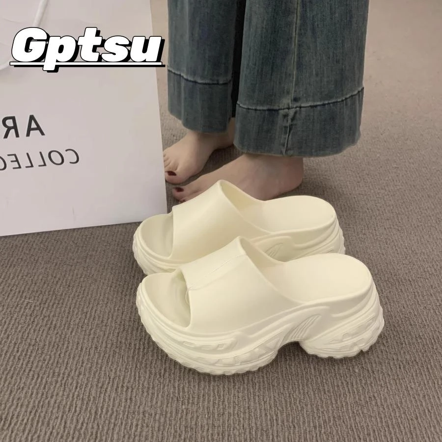 GPTSu小个子车轮底增高一字拖鞋女外穿踩屎感海边沙滩鞋高跟凉拖