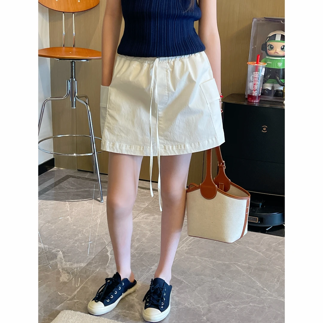 YUUKO 日系工装风抽绳双口袋裙裤—25079