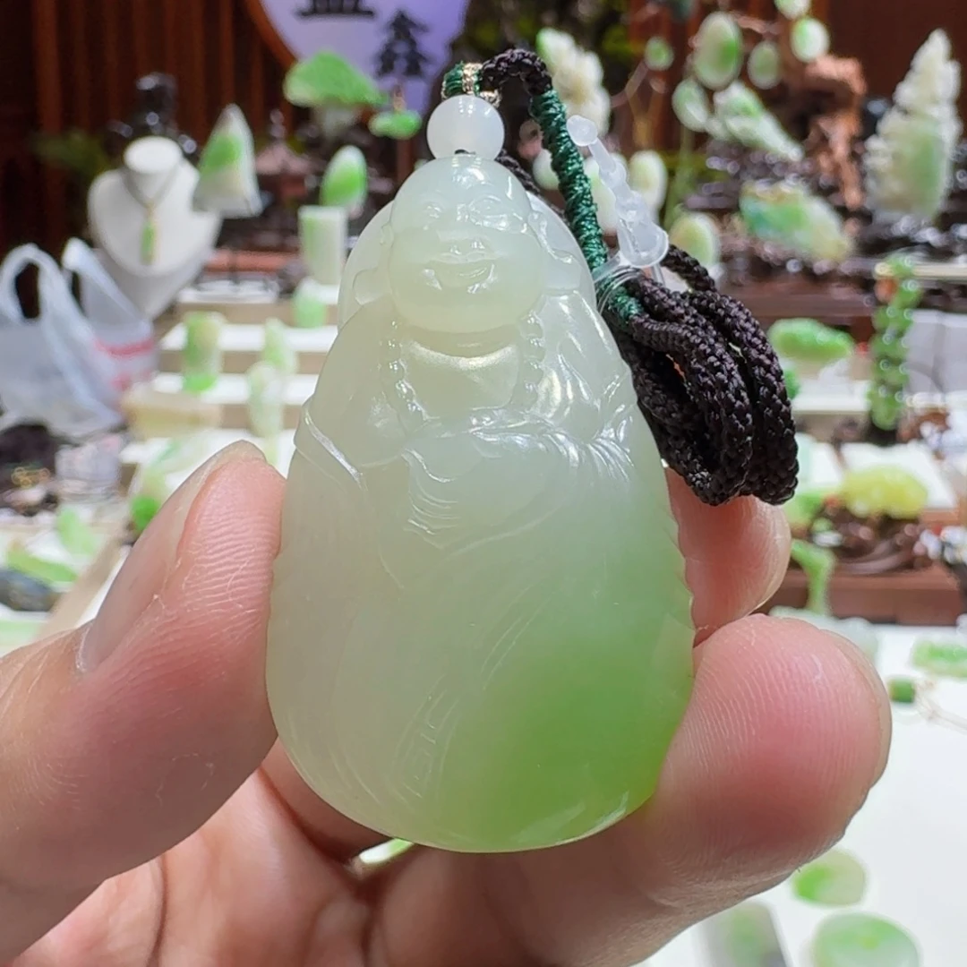 未镶嵌和田玉（翠青玉）挂件和田玉翠青元宝佛