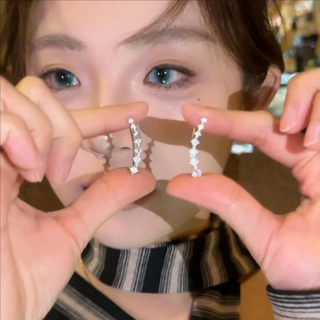 春夏通勤一排式锆石耳环女生轻奢小众设计感高级耳钉港风耳饰