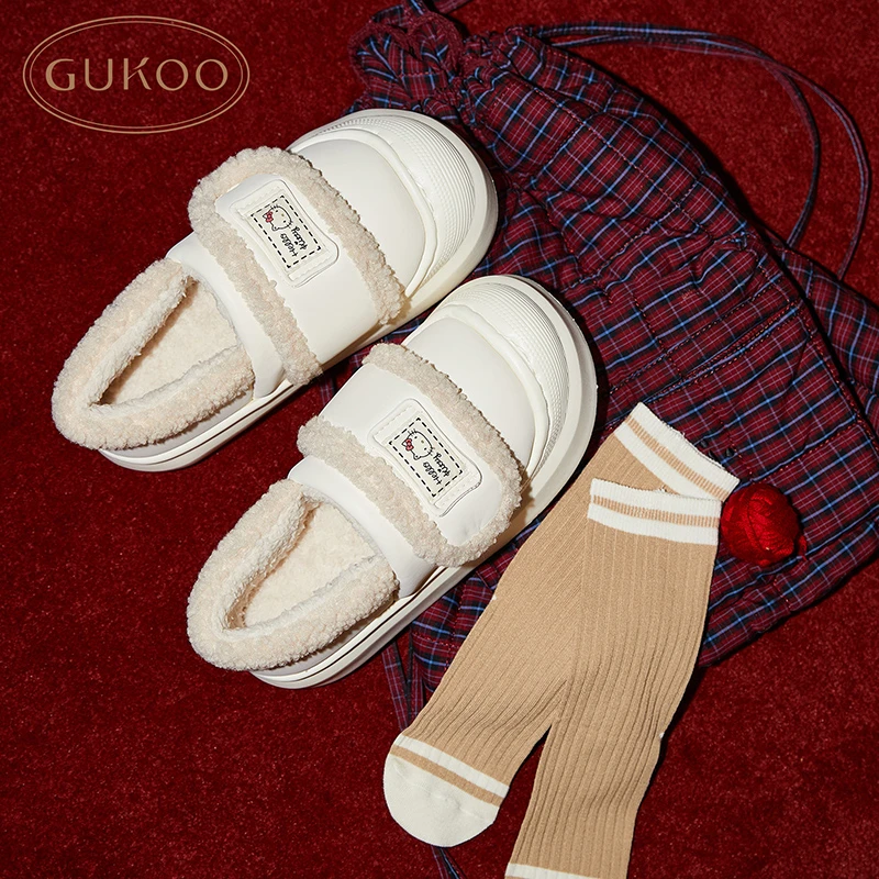 【Gukoo果壳】HelloKitty联名拖鞋冬季保暖可爱毛毛女士居家面包鞋